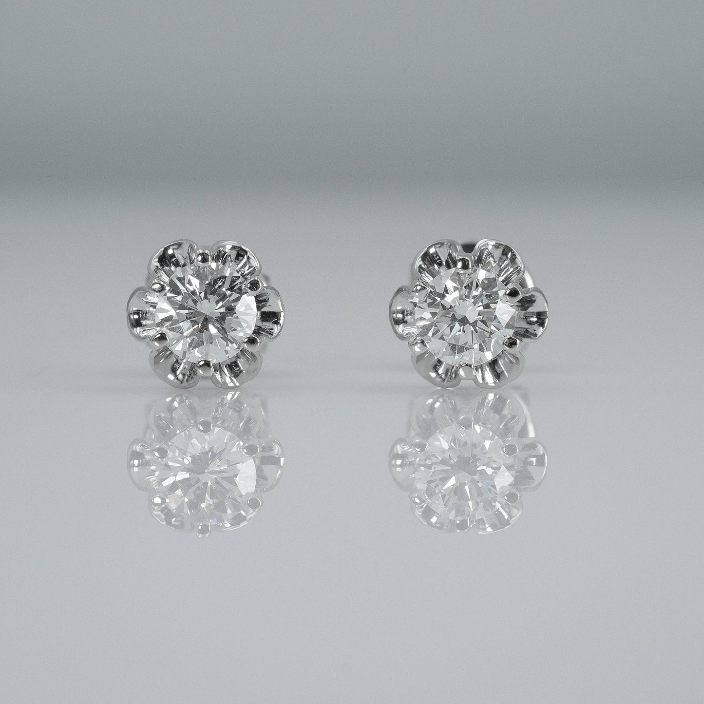 Art Deco 14ct White Gold Diamond Stud Earrings - Friar House