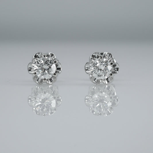 Art Deco 14ct White Gold Diamond Stud Earrings - Friar House