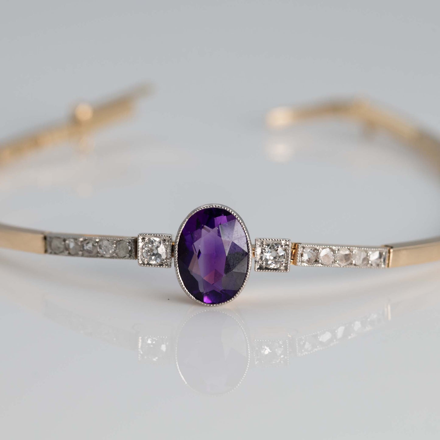 Art Deco 14ct Yellow Gold 1.50 Carat Amethyst and Diamond Bracelet - Friar House