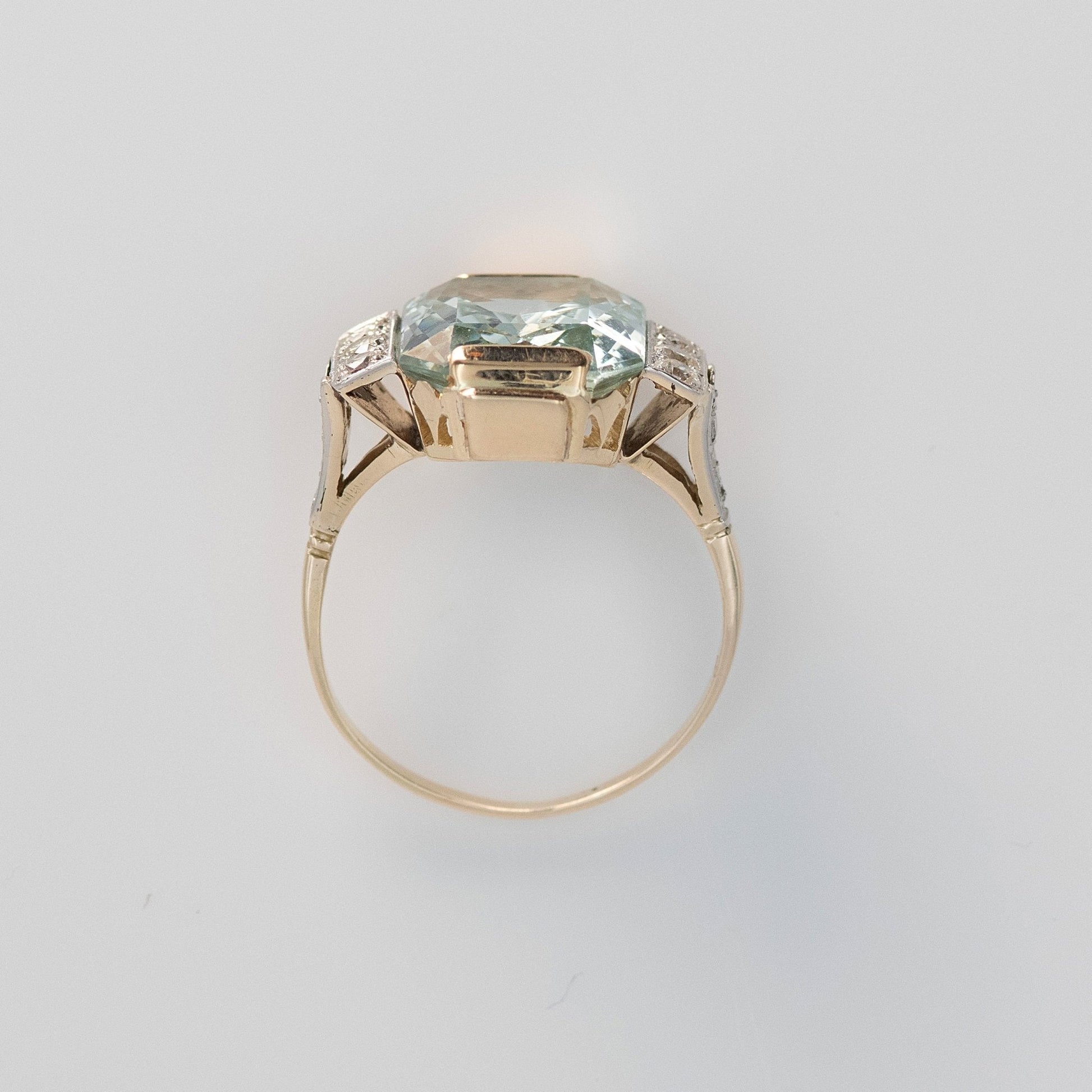 Art Deco 14ct Yellow Gold 6 carat Aquamarine and Diamond Ring - Friar House