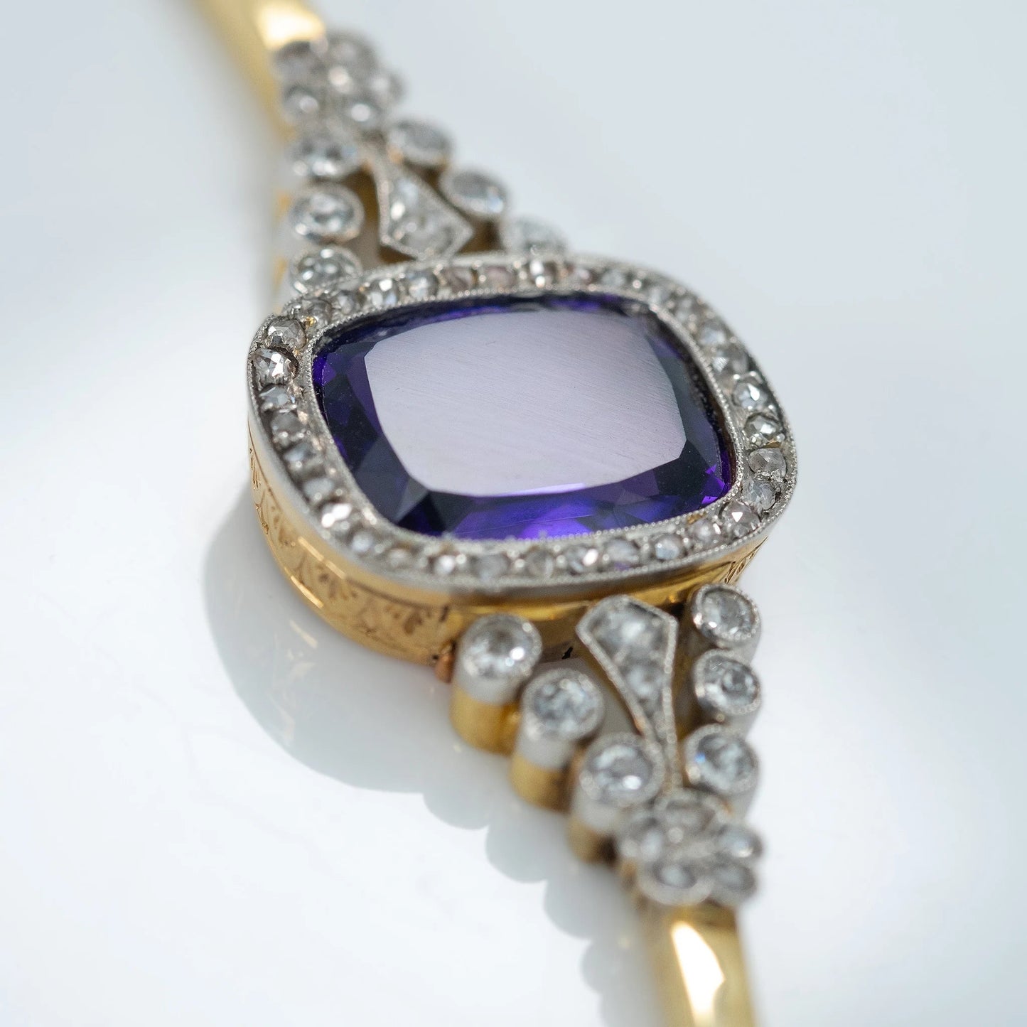 Art Deco 15ct Yellow Gold 7 Carat Amethyst and Diamond Bracelet - Friar House