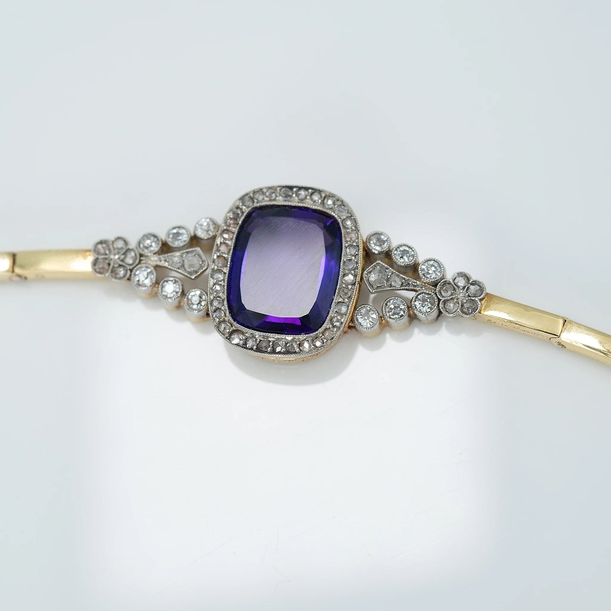 Art Deco 15ct Yellow Gold 7 Carat Amethyst and Diamond Bracelet - Friar House