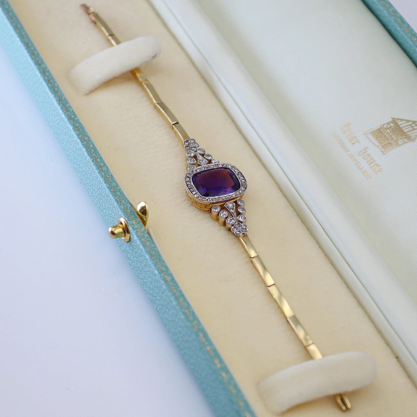 Art Deco 15ct Yellow Gold 7 Carat Amethyst and Diamond Bracelet - Friar House