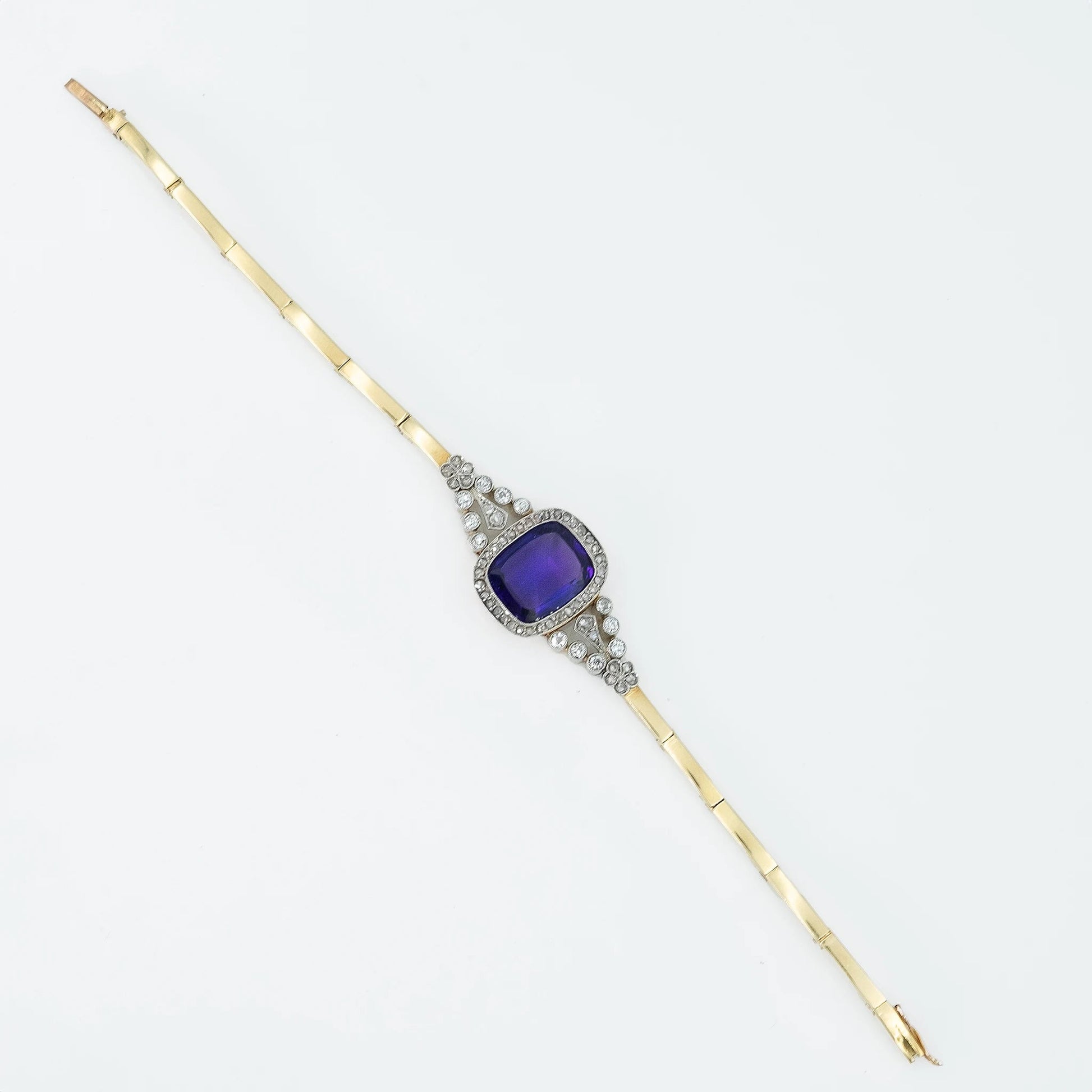 Art Deco 15ct Yellow Gold 7 Carat Amethyst and Diamond Bracelet - Friar House