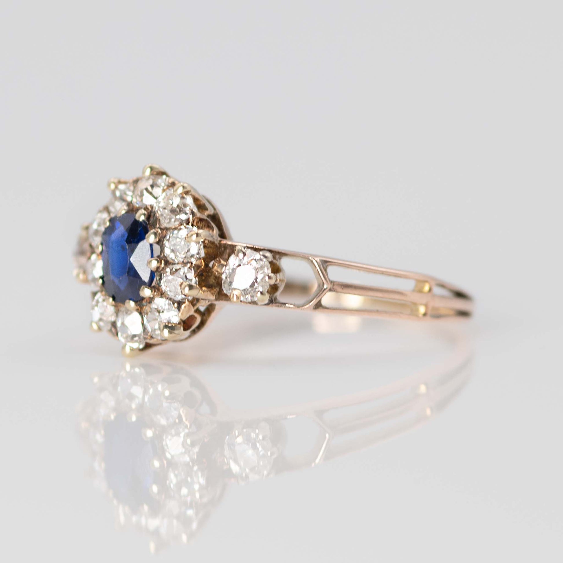 Art Deco 18ct Rose Gold Sapphire and Diamond Cluster Ring - Friar House