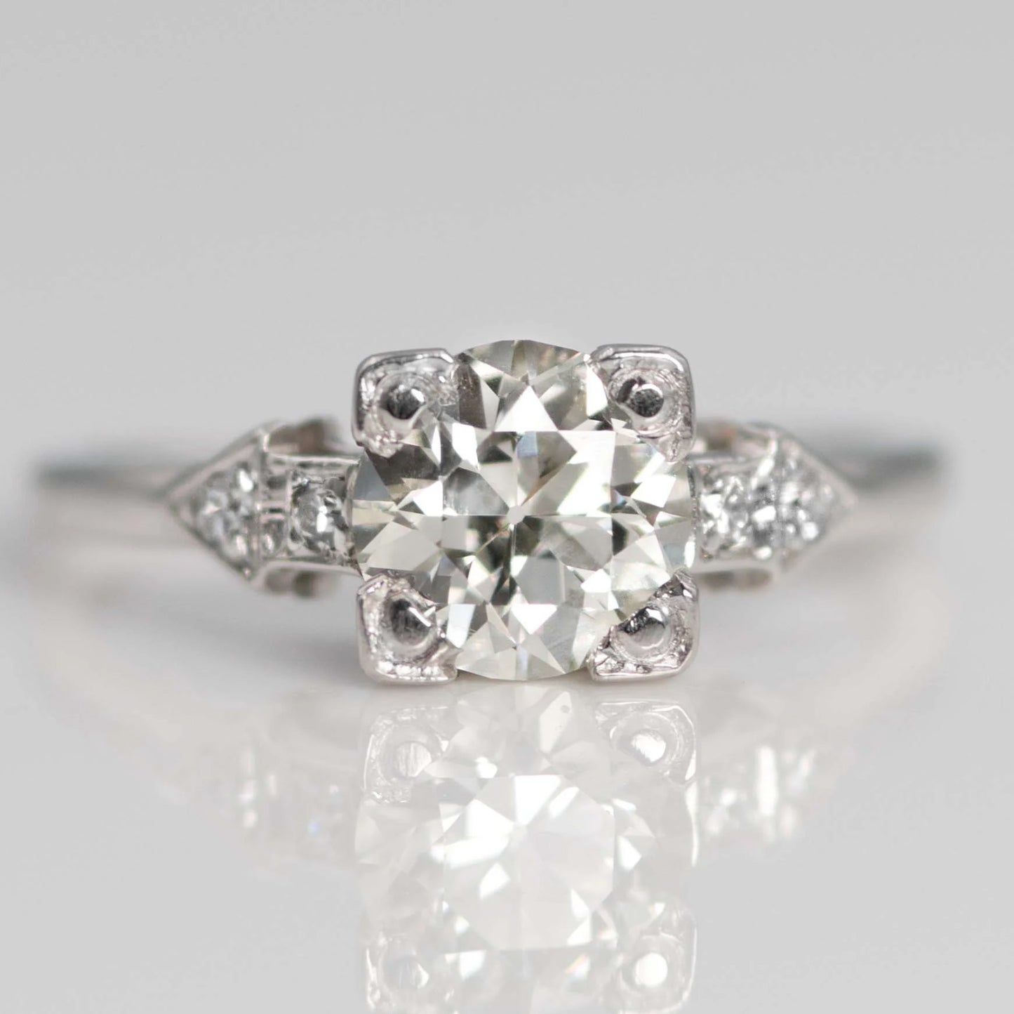 Art Deco 18ct White Gold 1.10 Carat Diamond Solitaire Ring - Friar House