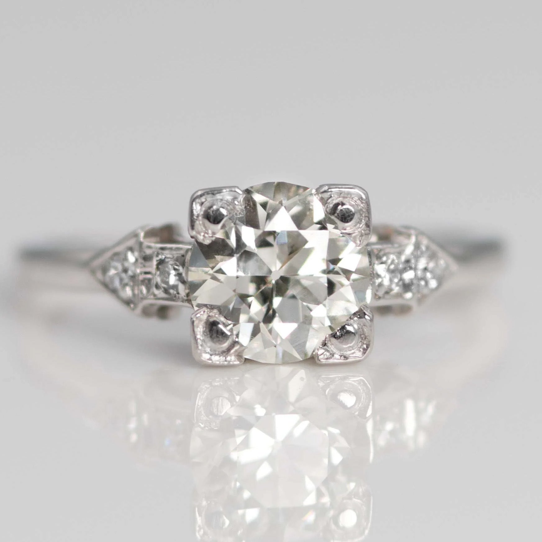 Art Deco 18ct White Gold 1.10 Carat Diamond Solitaire Ring - Friar House