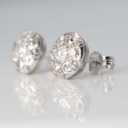 Art Deco 18ct White Gold 1.6 Carat Diamond Cluster Earrings - Friar House