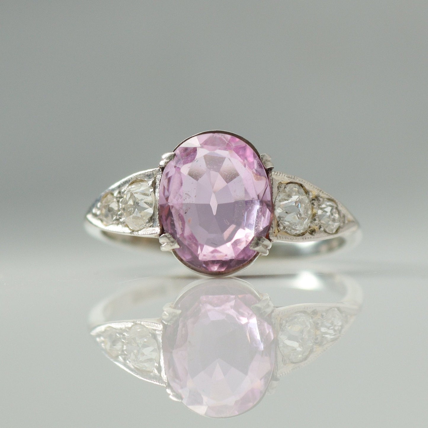 Art Deco 18ct White Gold 1.75 Carat Pink Topaz and Diamond Ring - Friar House