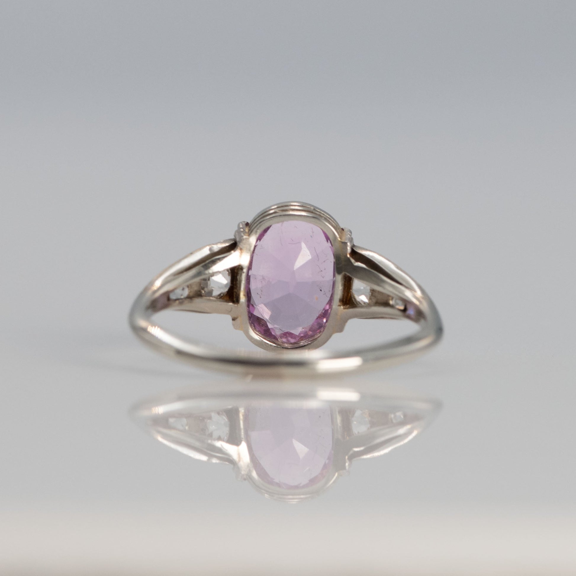 Art Deco 18ct White Gold 1.75 Carat Pink Topaz and Diamond Ring - Friar House