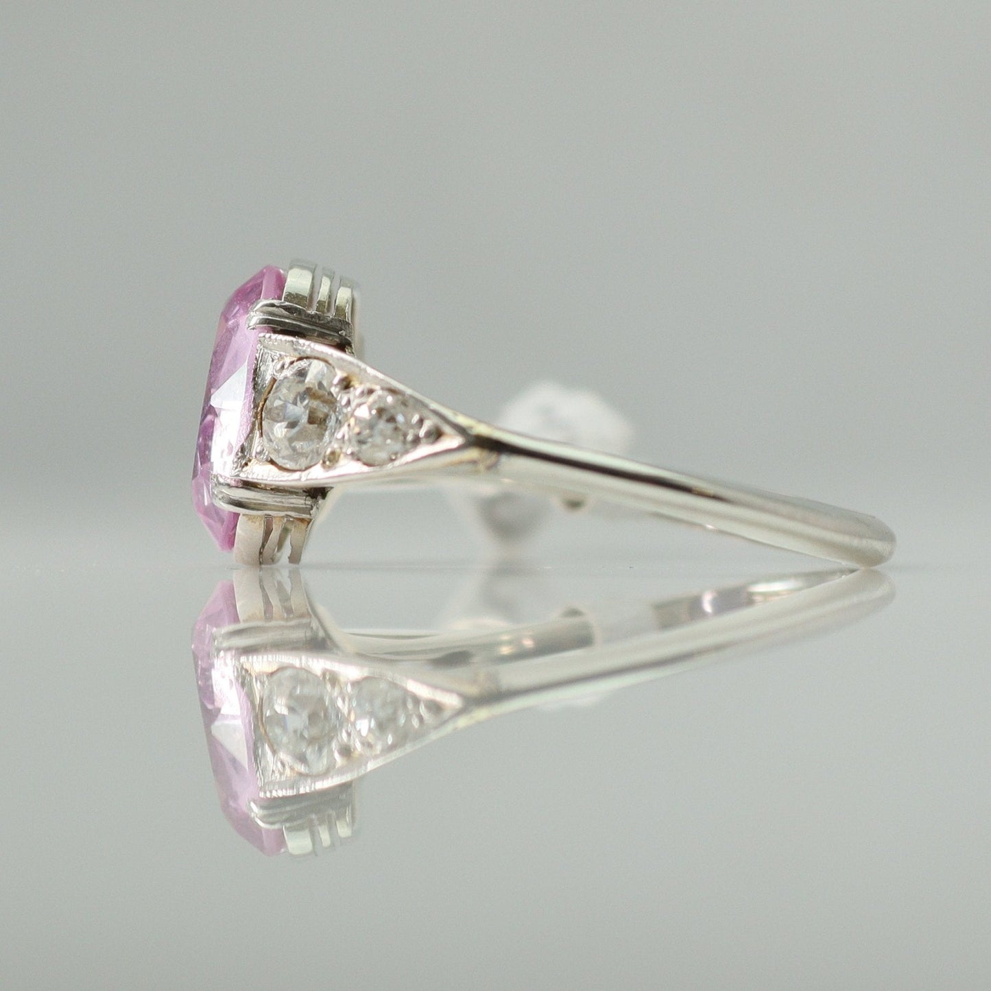 Art Deco 18ct White Gold 1.75 Carat Pink Topaz and Diamond Ring - Friar House