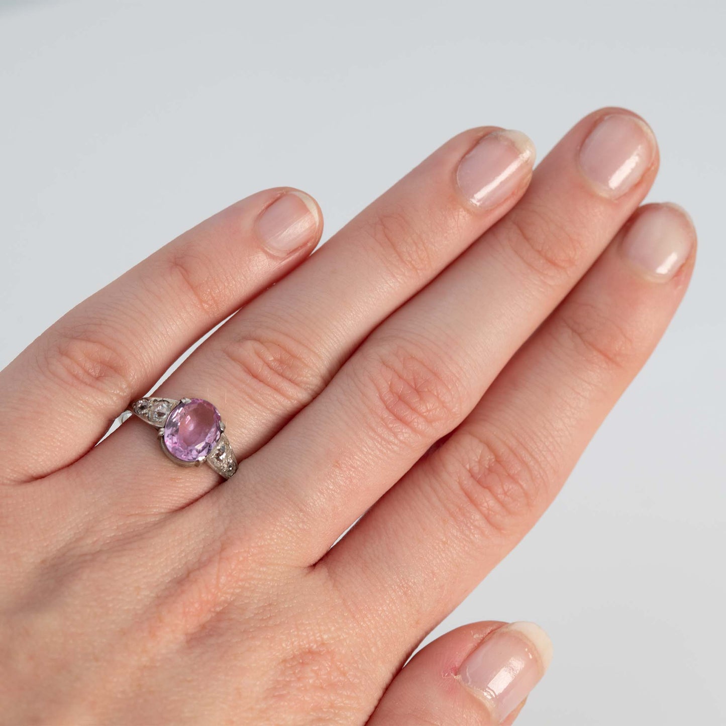 Art Deco 18ct White Gold 1.75 Carat Pink Topaz and Diamond Ring - Friar House