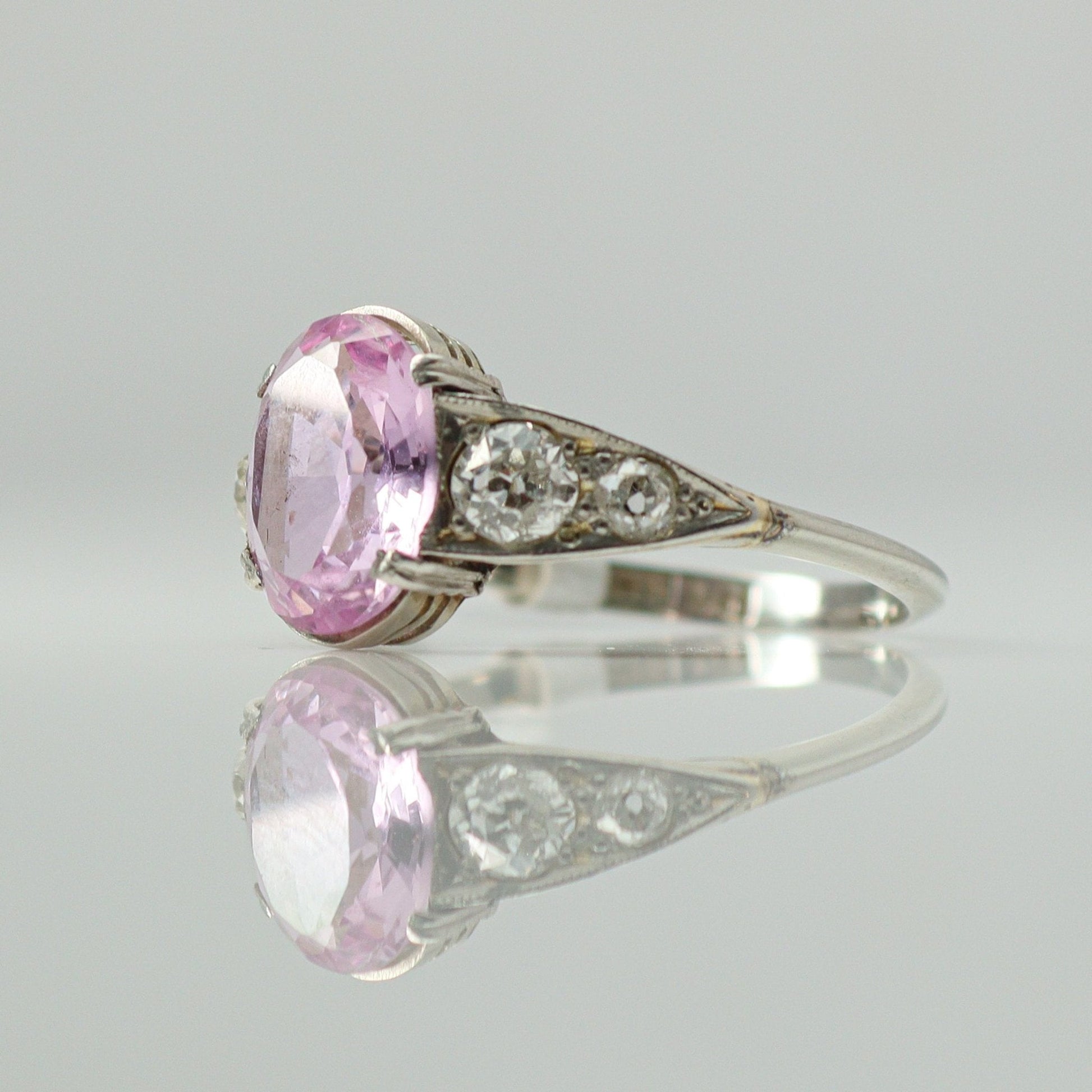 Art Deco 18ct White Gold 1.75 Carat Pink Topaz and Diamond Ring - Friar House