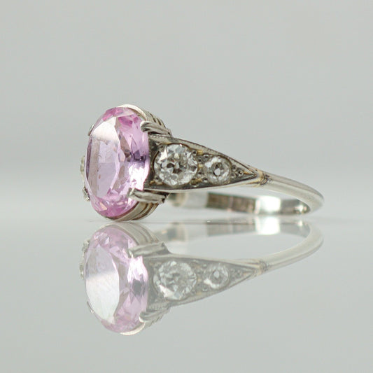 Art Deco 18ct White Gold 1.75 Carat Pink Topaz and Diamond Ring - Friar House