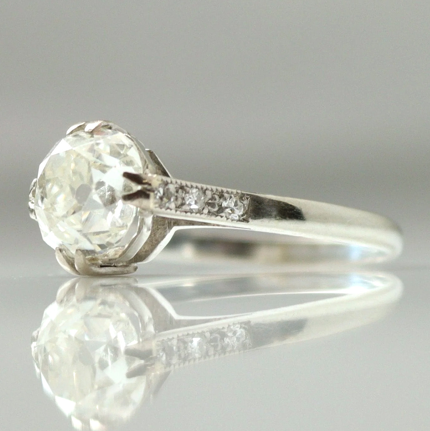 Art Deco 18ct White Gold 2.03 Carat Diamond Solitaire Ring - Friar House
