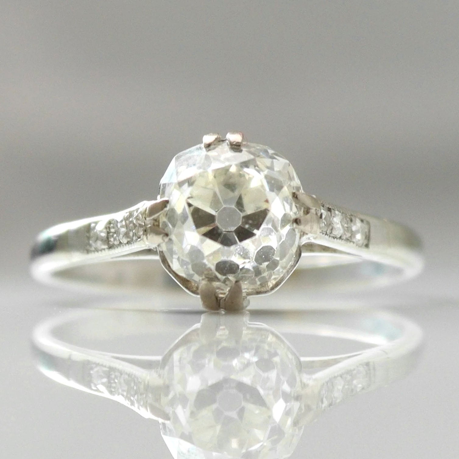 Art Deco 18ct White Gold 2.03 Carat Diamond Solitaire Ring - Friar House
