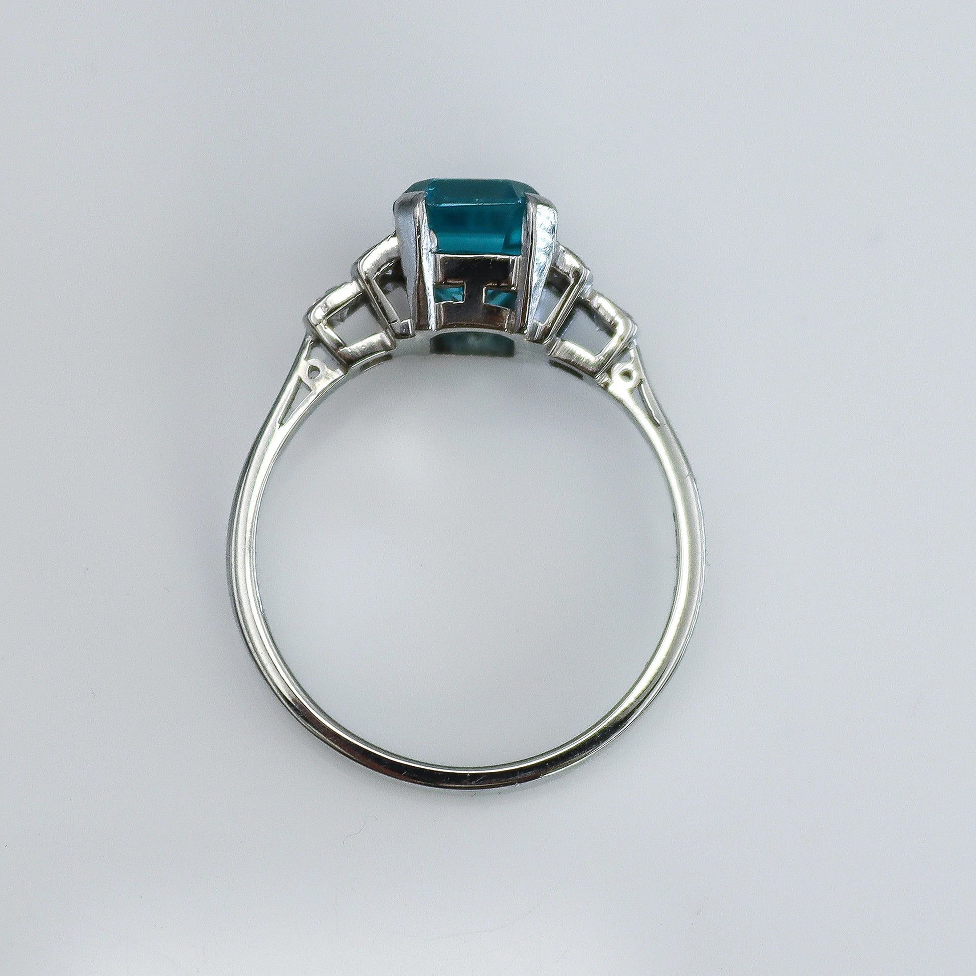 Art Deco 18ct White Gold 2.5 Carat Blue Zircon Ring - Friar House