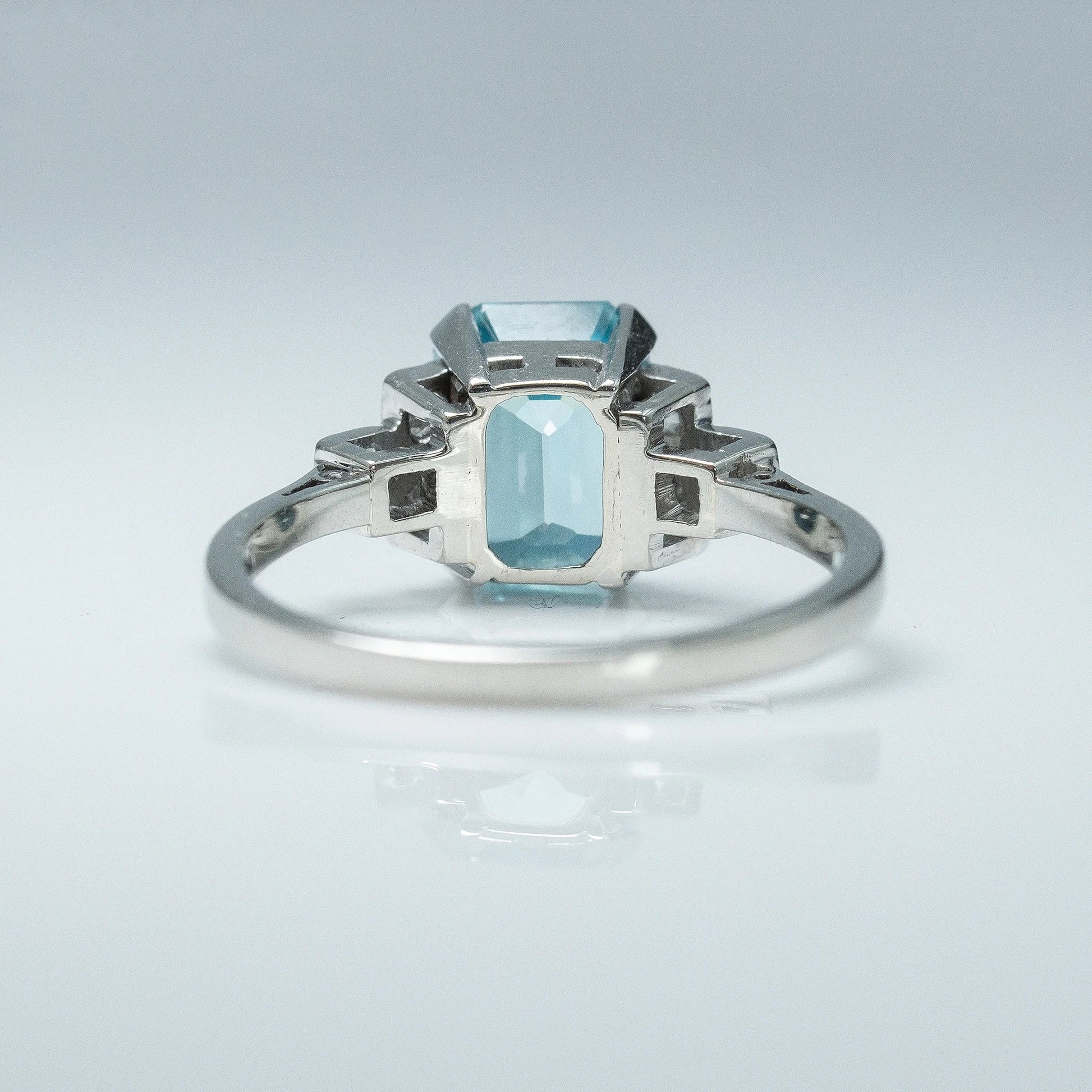 Art Deco 18ct White Gold 2.5 Carat Blue Zircon Ring - Friar House