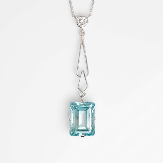 Art Deco 18ct White Gold 4.25 carat Aquamarine and Diamond Pendant - Friar House