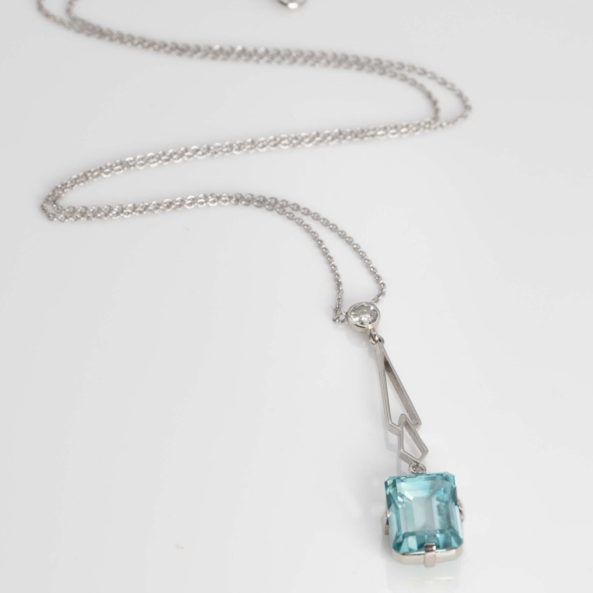 Art Deco 18ct White Gold 4.25 carat Aquamarine and Diamond Pendant - Friar House