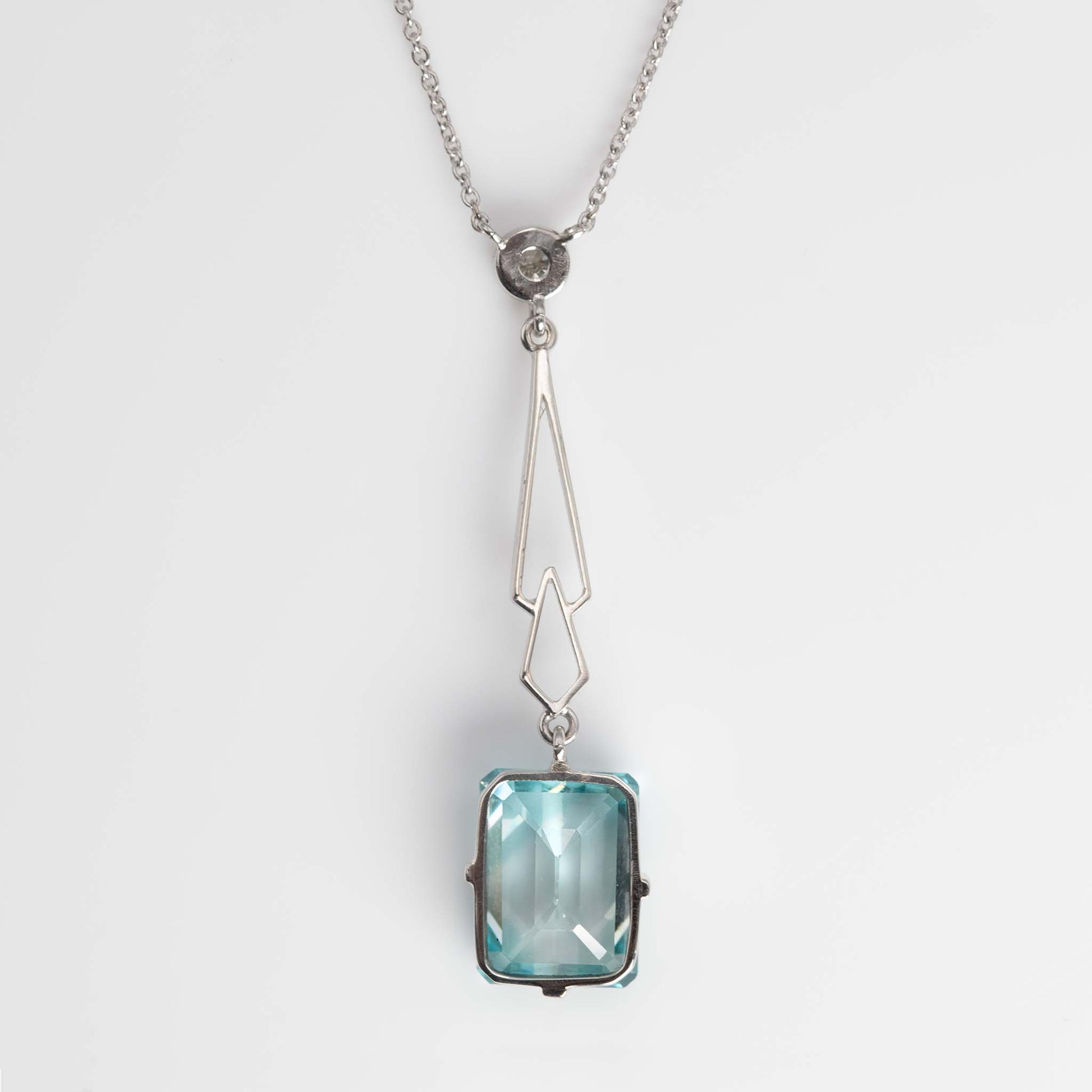 Art Deco 18ct White Gold 4.25 carat Aquamarine and Diamond Pendant - Friar House