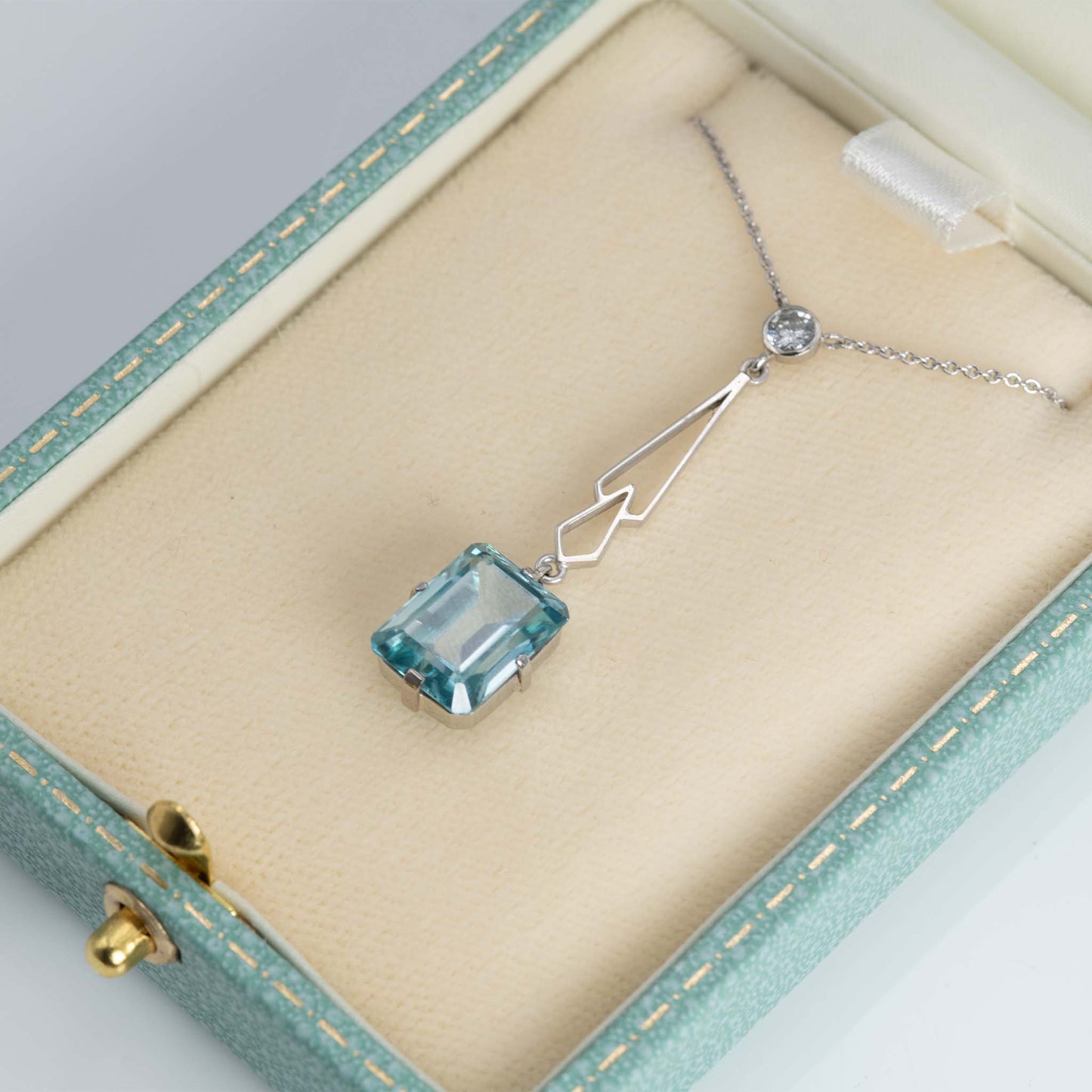 Art Deco 18ct White Gold 4.25 carat Aquamarine and Diamond Pendant - Friar House