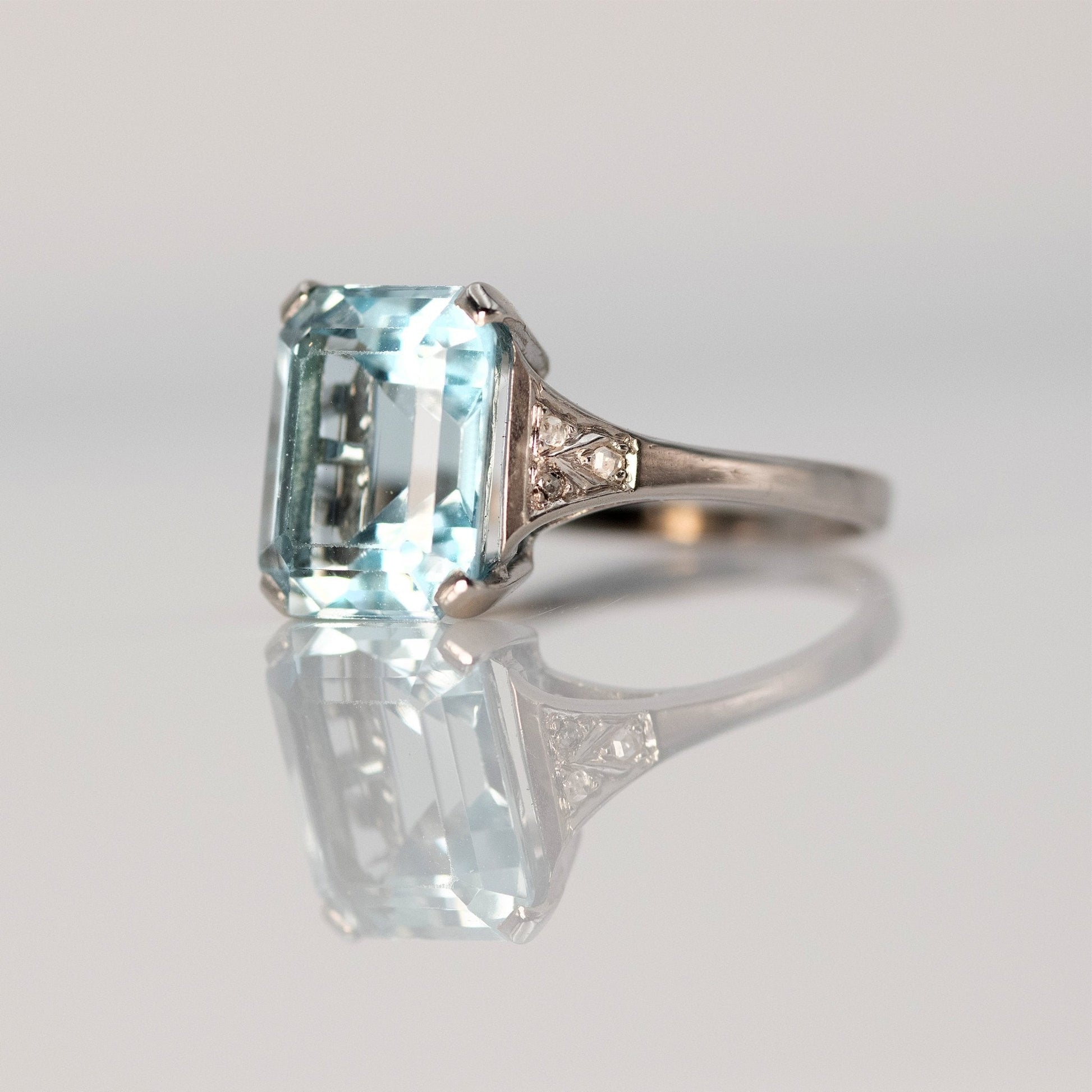 Art Deco 18ct White Gold 5 Carat Aquamarine and Diamond Ring - Friar House