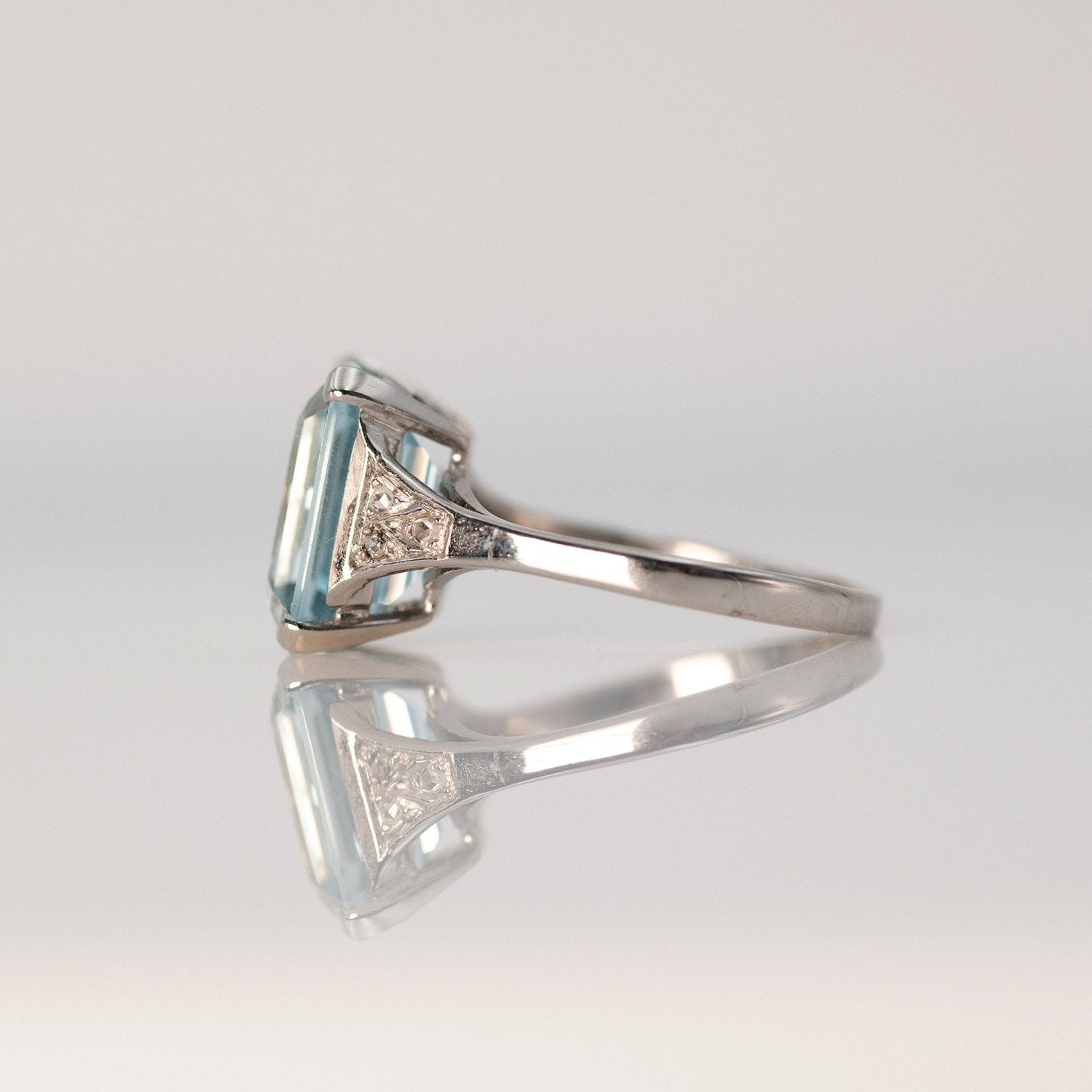 Art Deco 18ct White Gold 5 Carat Aquamarine and Diamond Ring - Friar House