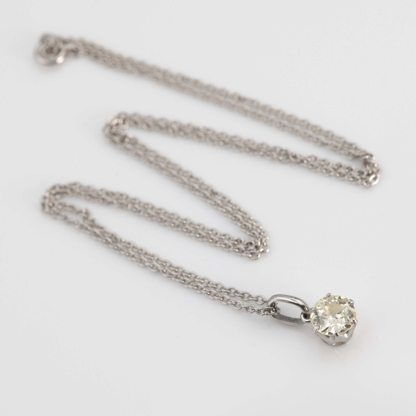 Art Deco 18ct White Gold .92 carat Diamond Pendant with Platinum Chain - Friar House