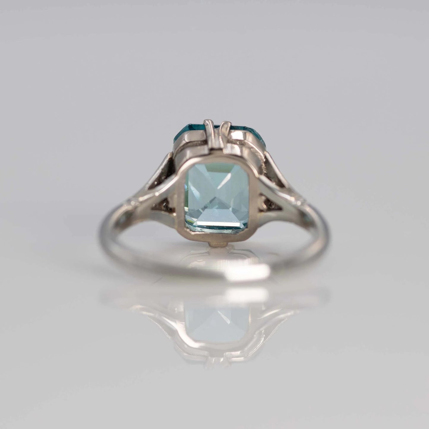 Art Deco 18ct White Gold Blue Zircon and Diamond Ring - Friar House