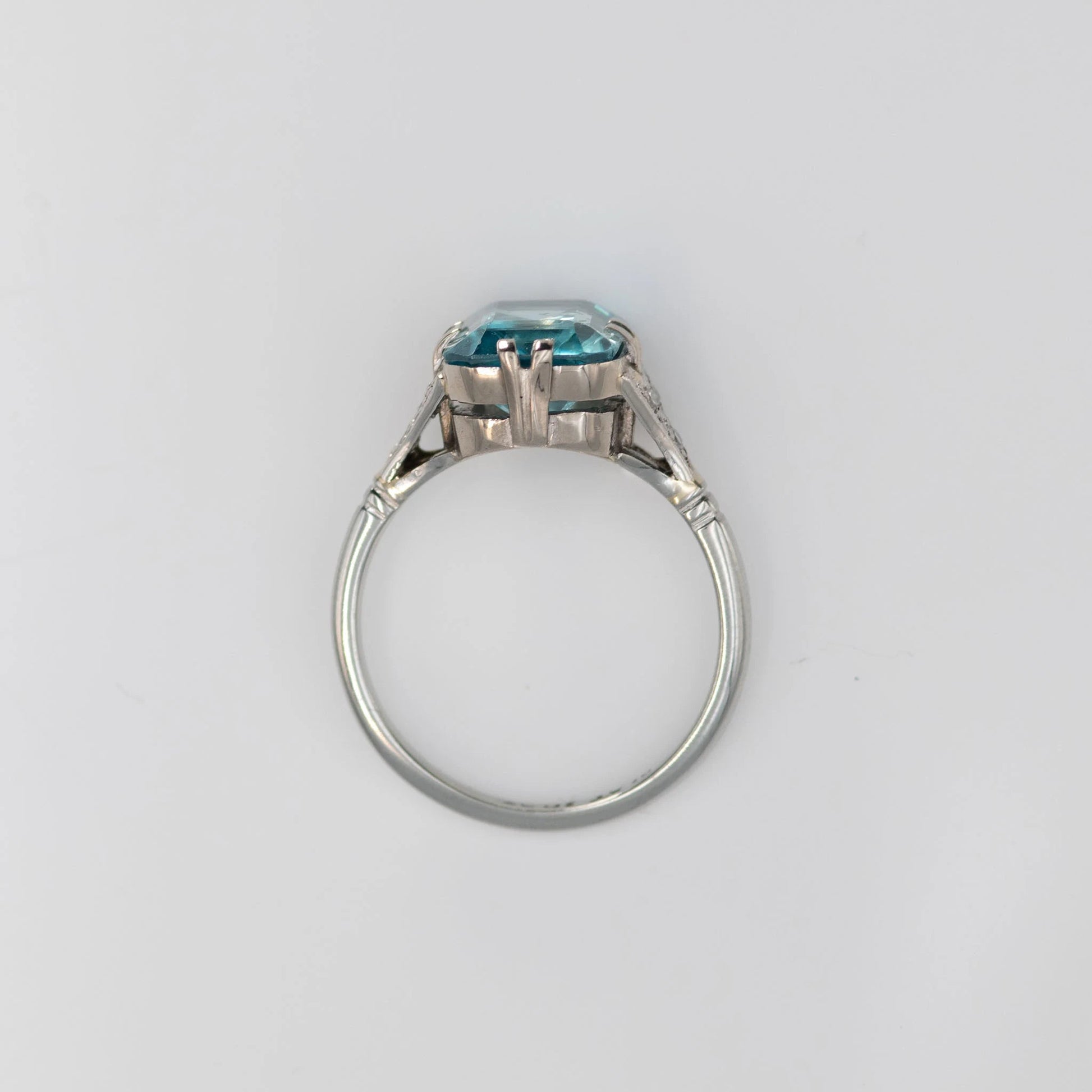 Art Deco 18ct White Gold Blue Zircon and Diamond Ring - Friar House