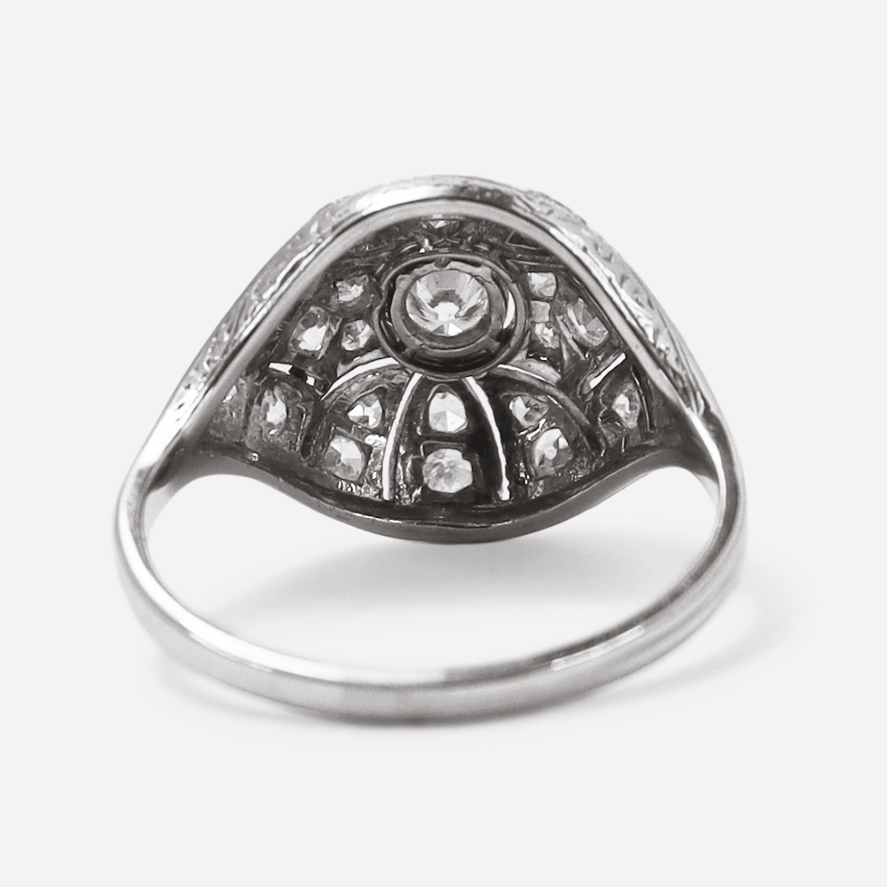 Art Deco 18ct White Gold Diamond Bombé Style Ring - Friar House