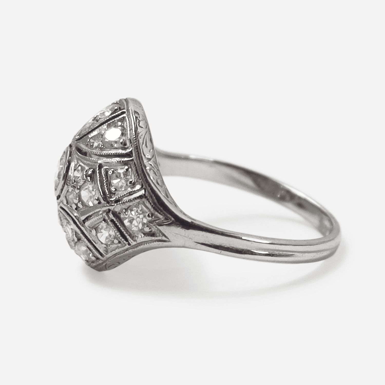 Art Deco 18ct White Gold Diamond Bombé Style Ring - Friar House