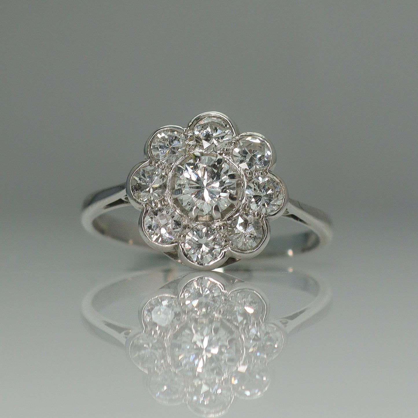 Art Deco 18ct White Gold Diamond Cluster Ring - Friar House