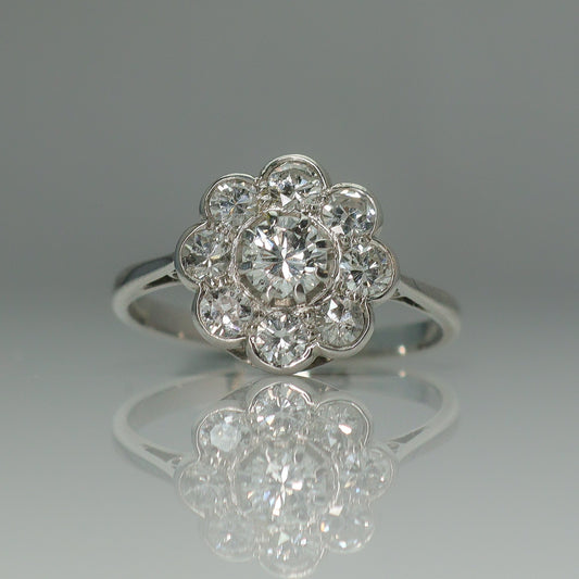 Art Deco 18ct White Gold Diamond Cluster Ring - Friar House