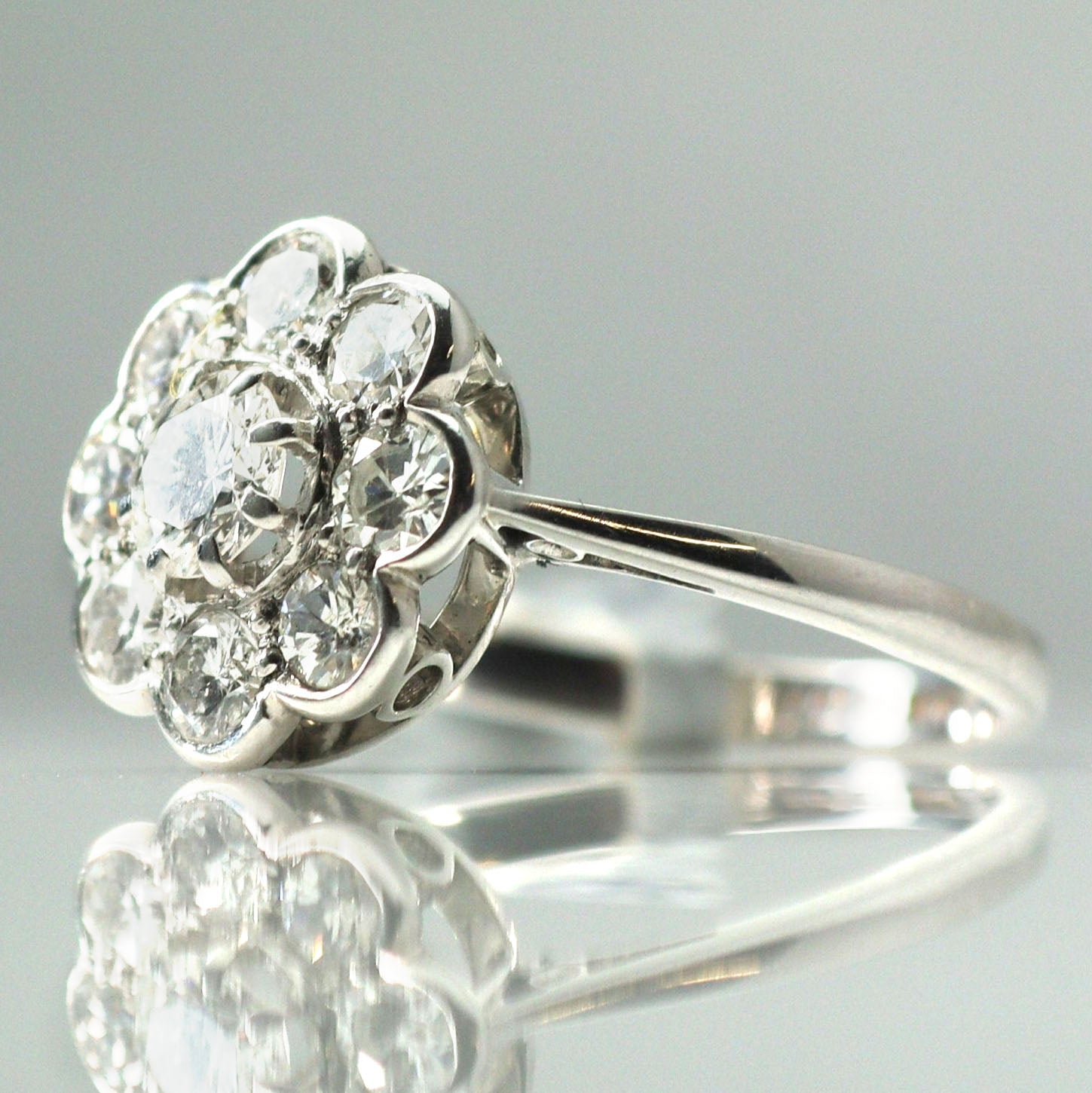 Art Deco 18ct White Gold Diamond Cluster Ring - Friar House