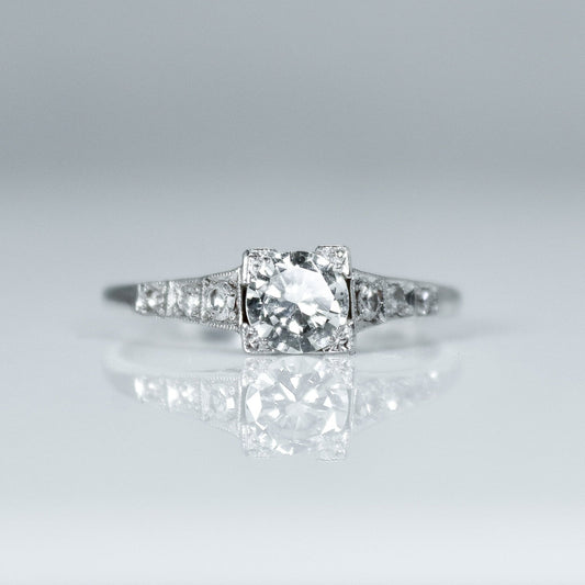 Art Deco 18ct White Gold Diamond Solitaire Ring - Friar House