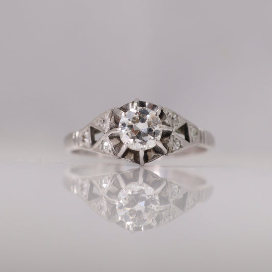 Art Deco 18ct White Gold Diamond Solitaire Ring - Friar House