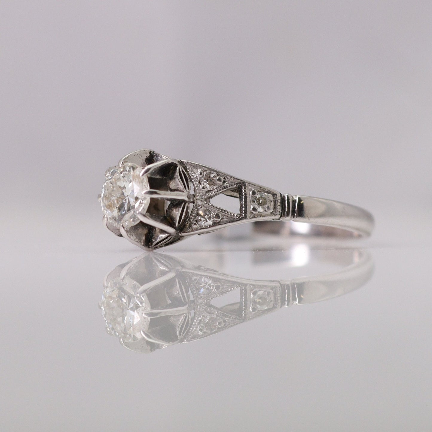 Art Deco 18ct White Gold Diamond Solitaire Ring - Friar House