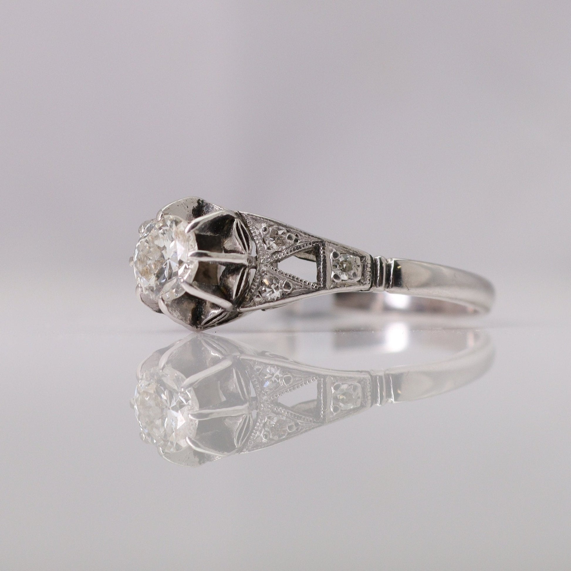 Art Deco 18ct White Gold Diamond Solitaire Ring - Friar House