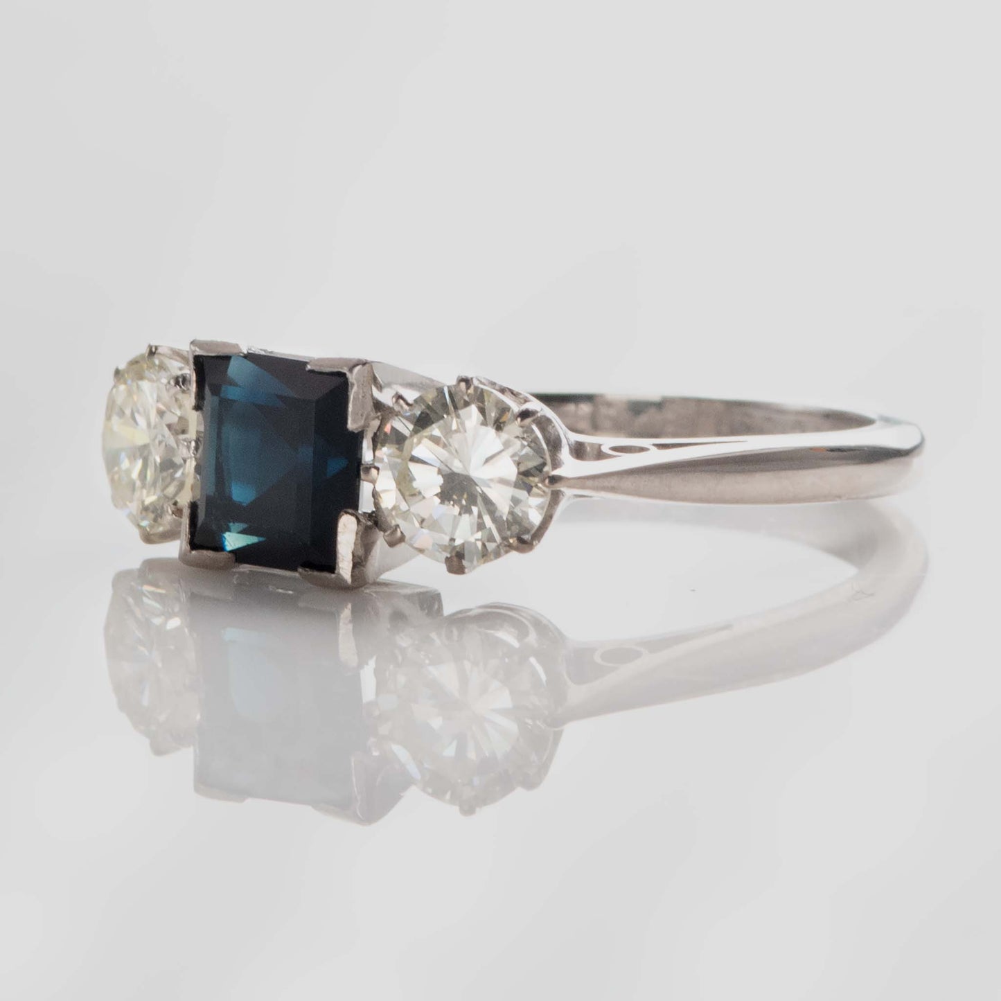 Art Deco 18ct White Gold Sapphire and Diamond Three Stone Ring - Friar House