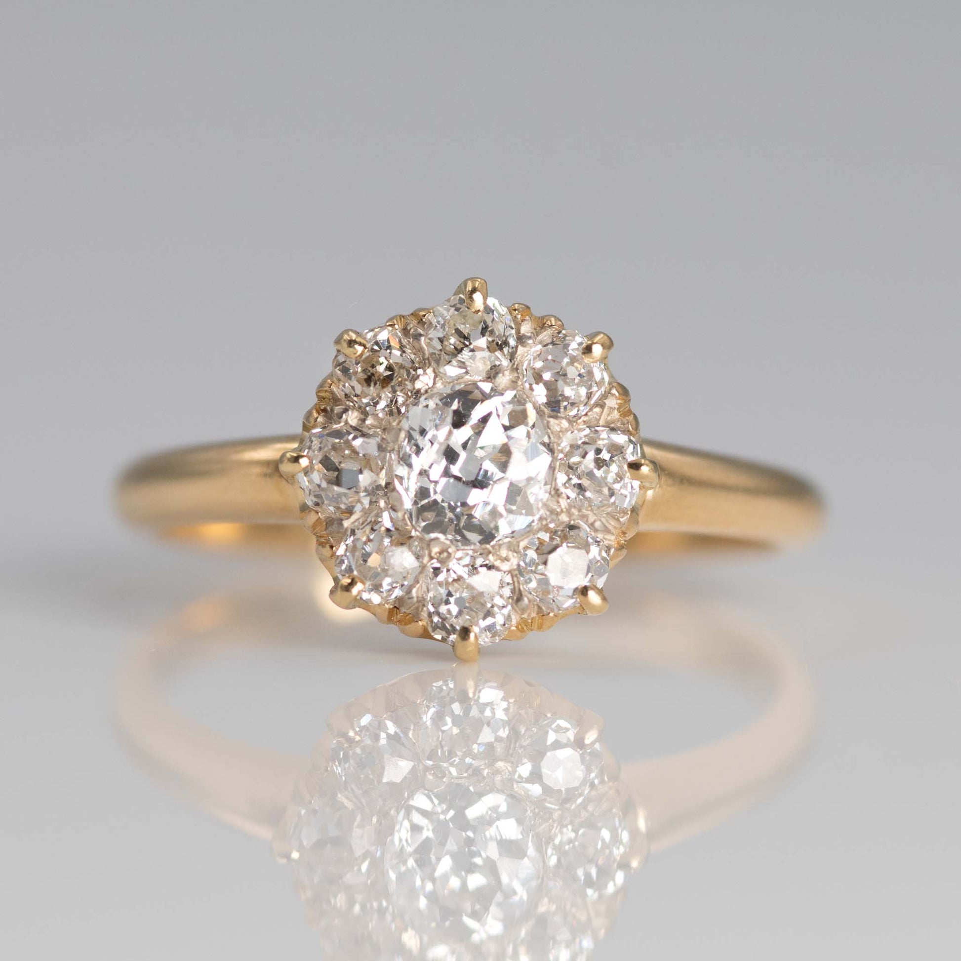 Art Deco 18ct Yellow Gold 1 Carat Diamond Cluster Ring - Friar House