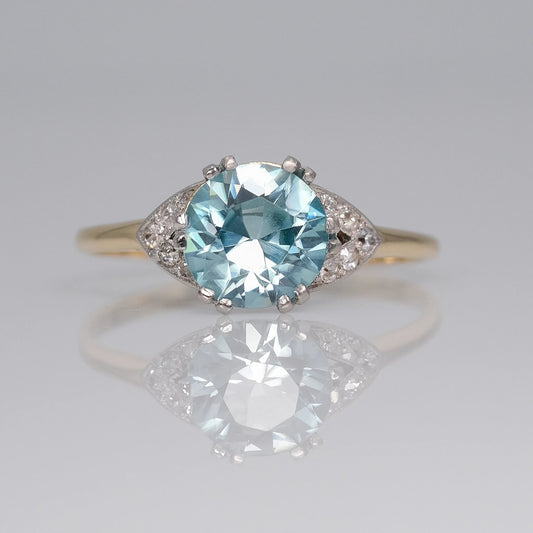 Art Deco 18ct Yellow Gold 1.75 Carat Blue Zircon Ring - Friar House