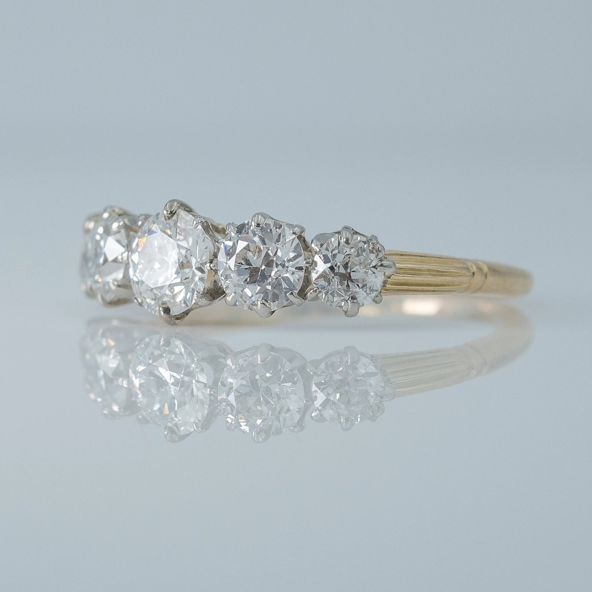 Art Deco 18ct Yellow Gold 1.8 carat Diamond Five Stone Ring - Friar House