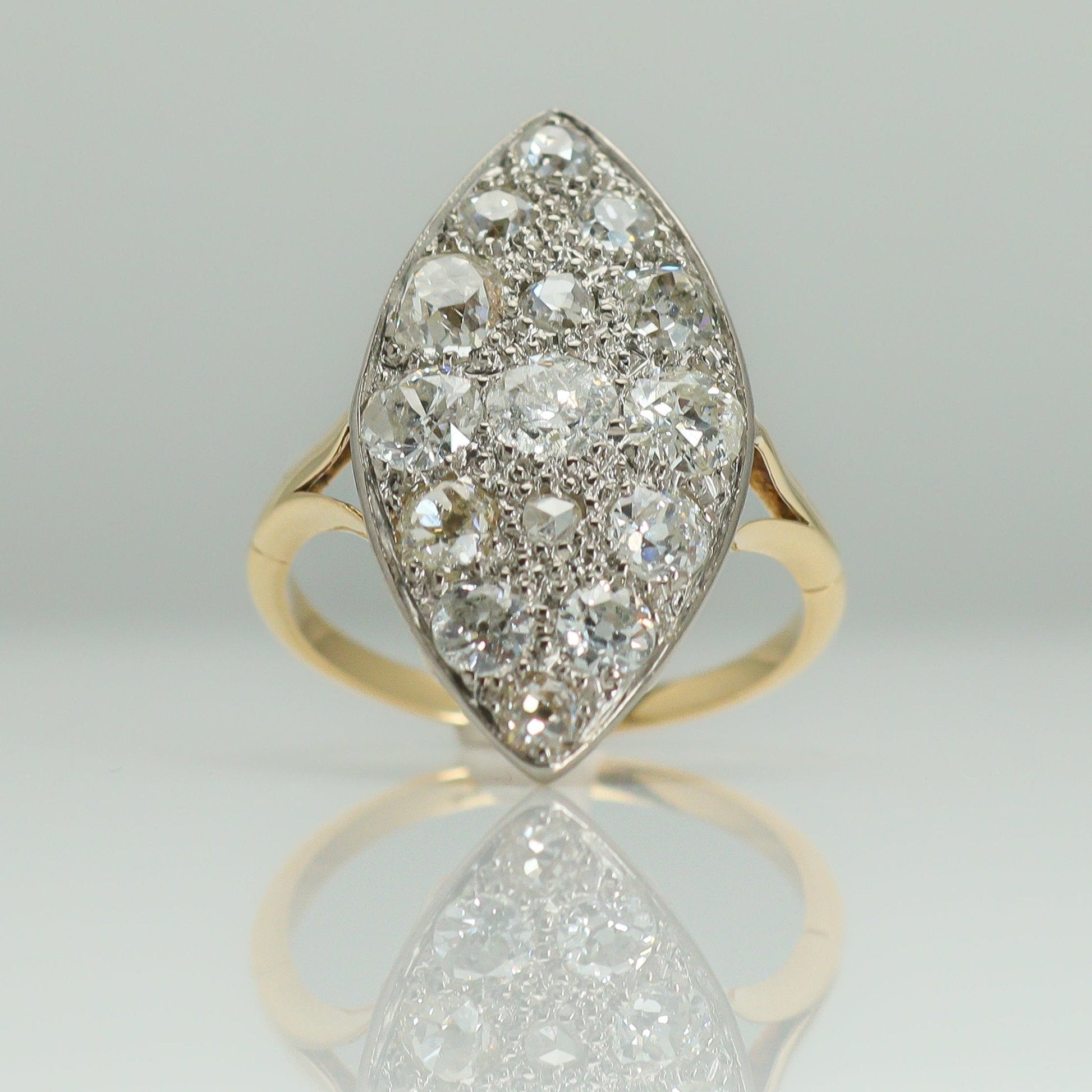 Art Deco 18ct Yellow Gold 2.5 Carat Diamond Marquise Panel Ring - Friar House