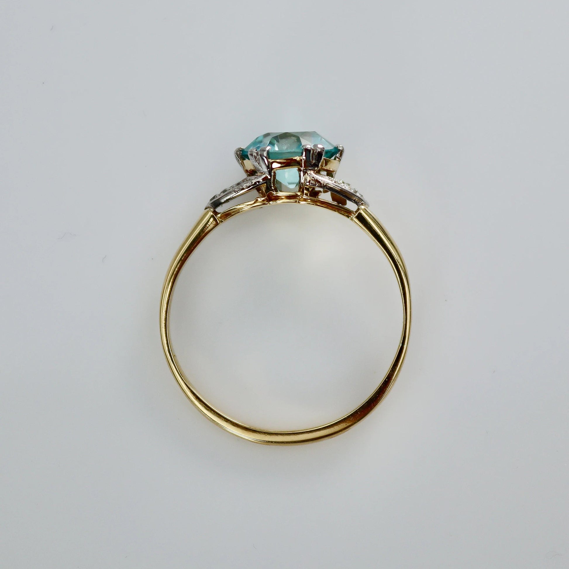 Art Deco 18ct Yellow Gold and Platinum 1.75 carat Blue Zircon Ring - Friar House