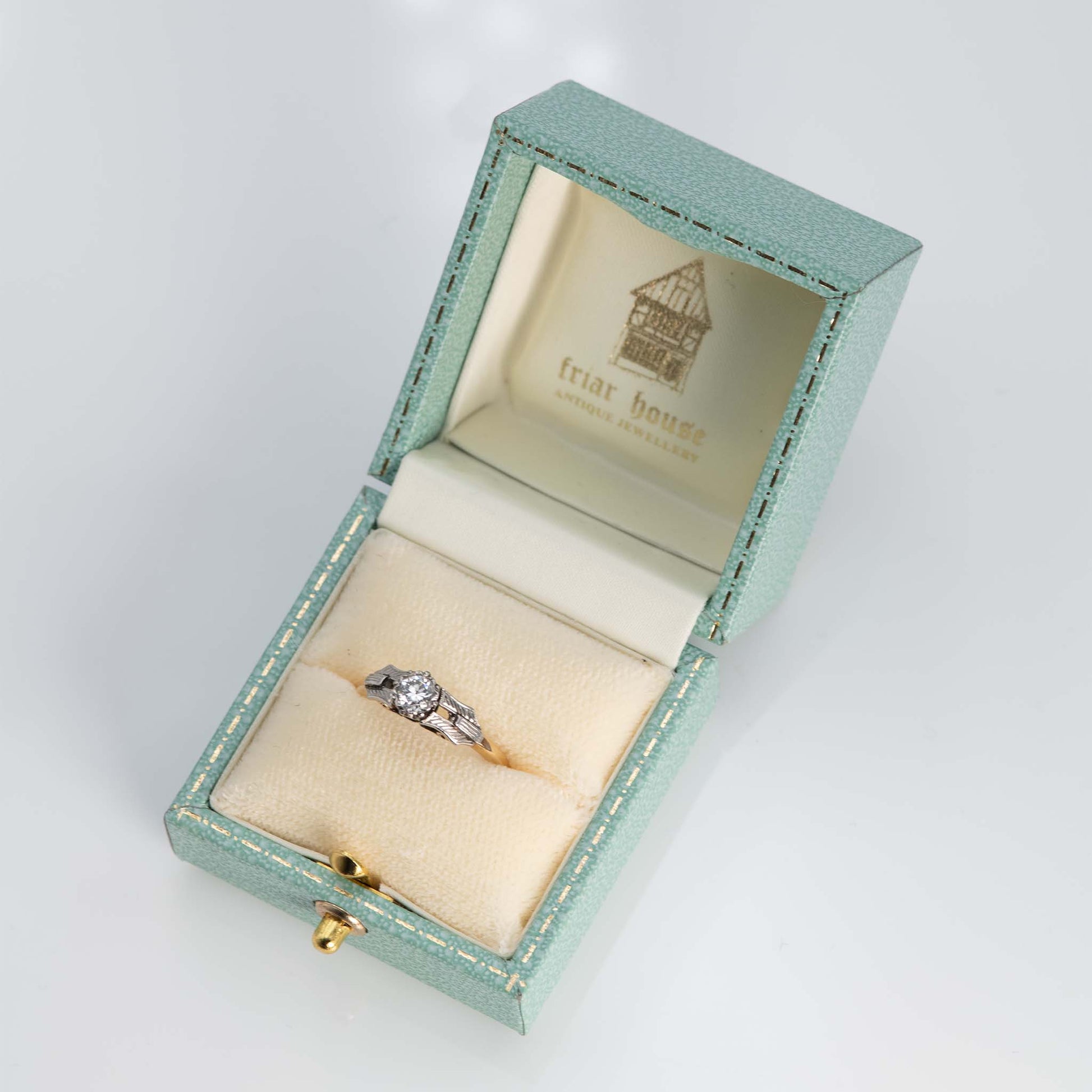 Art Deco 18ct Yellow Gold and Platinum Diamond Solitaire Ring - Friar House