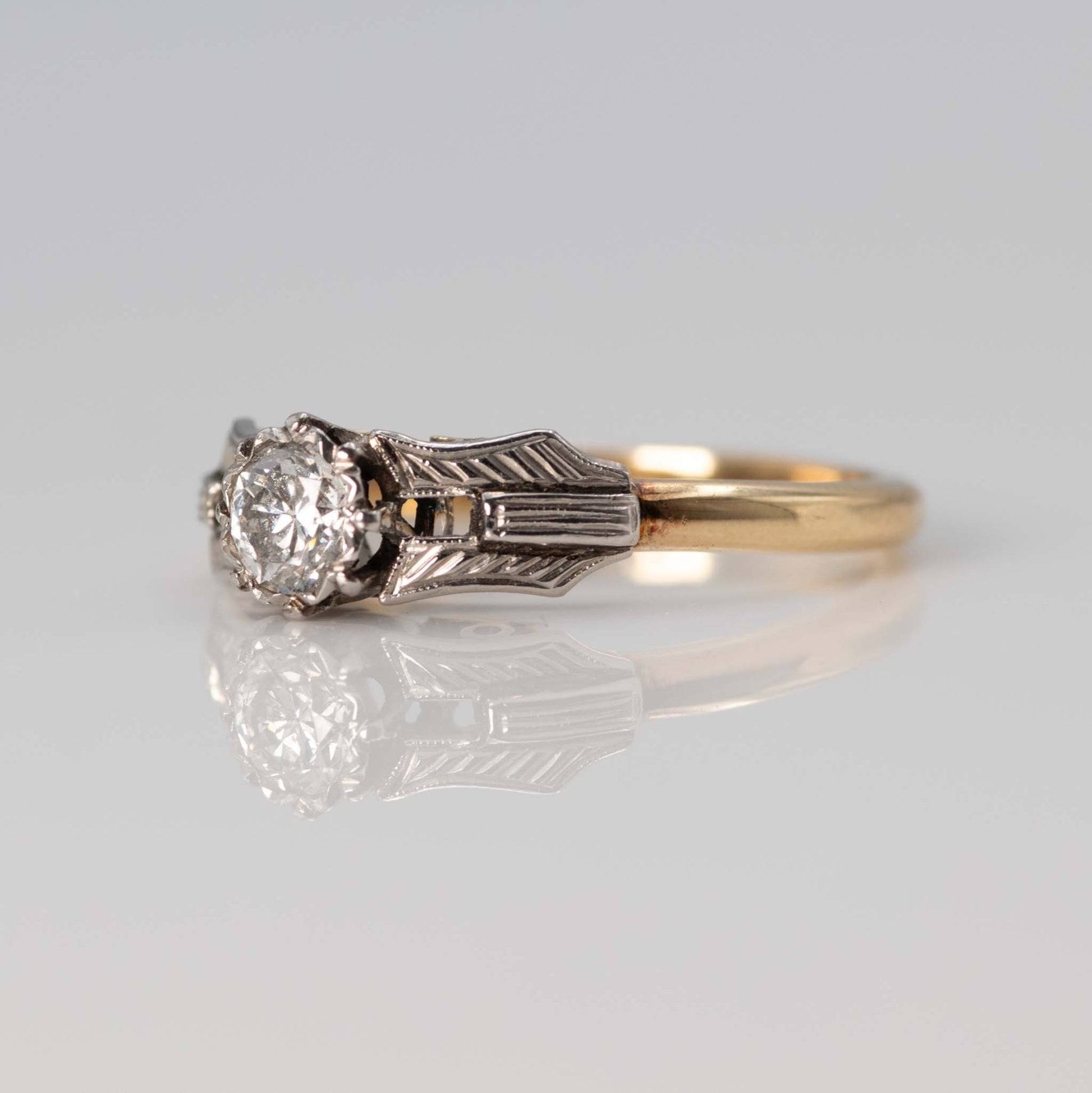 Art Deco 18ct Yellow Gold and Platinum Diamond Solitaire Ring - Friar House