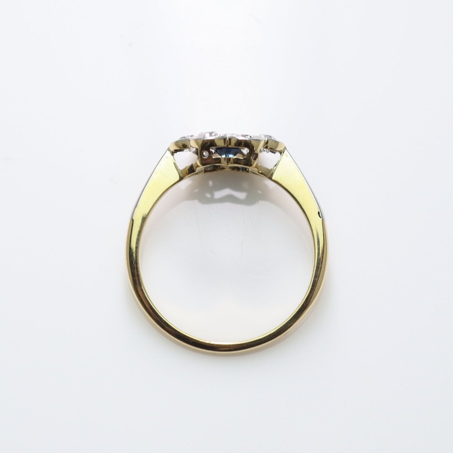 Art Deco 18ct Yellow Gold Diamond and Sapphire Daisy Cluster Ring - Friar House