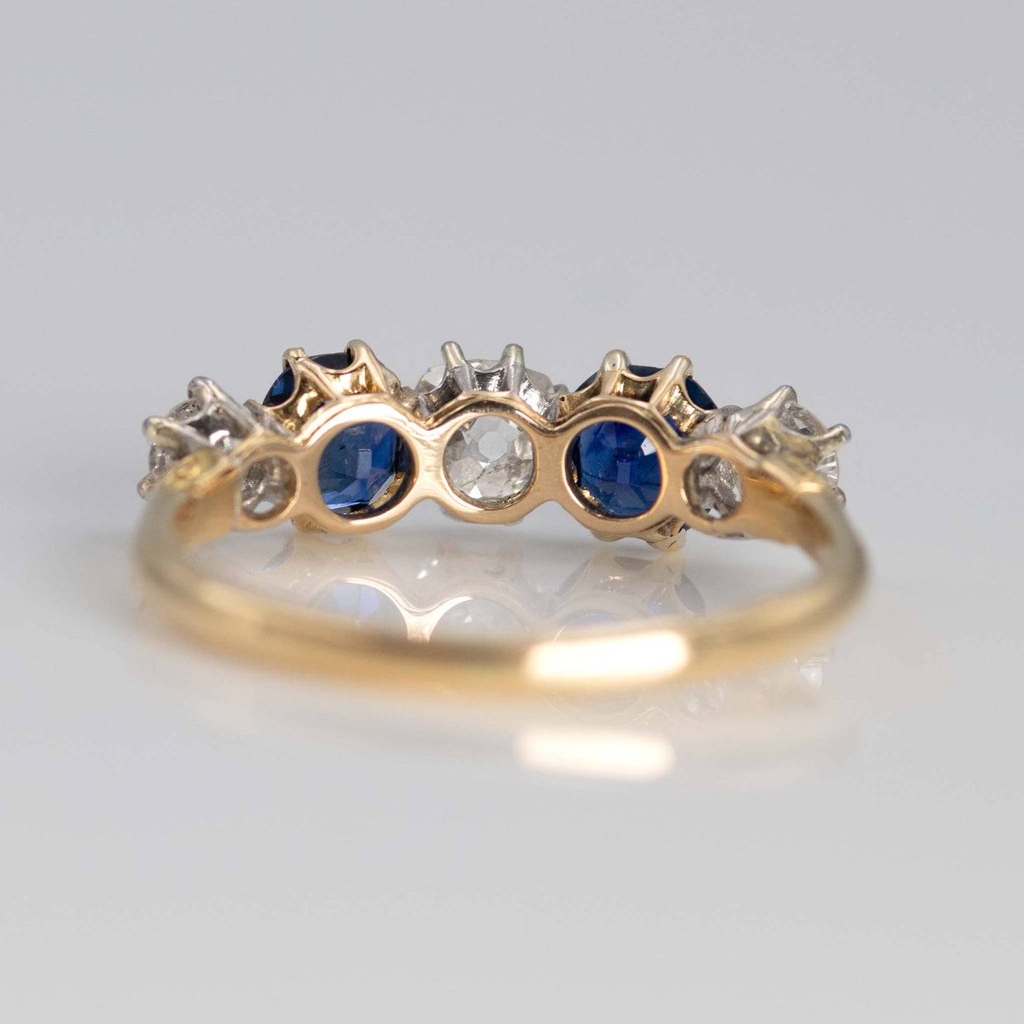 Art Deco 18ct Yellow Gold Diamond and Sapphire Five Stone Ring - Friar House